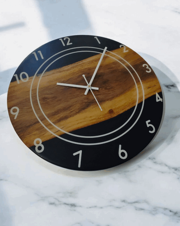 Natural Wood & Epoxy Resin Wall Clock - Image 3