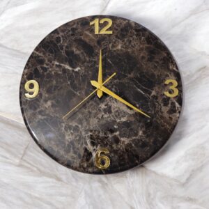 Luxury Marble-Effect Resin Wall Clock – Gold Accents