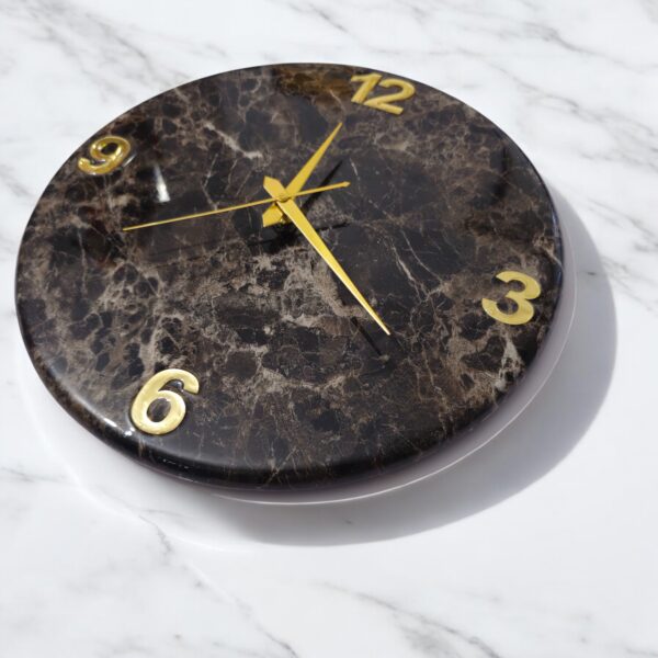 Luxury Marble-Effect Resin Wall Clock – Gold Accents - Image 3