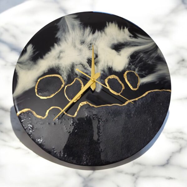 Black & Gold Abstract Epoxy Wall Clock – Luxe Collection