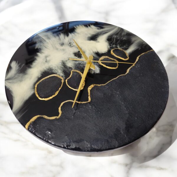 Black & Gold Abstract Epoxy Wall Clock – Luxe Collection - Image 2