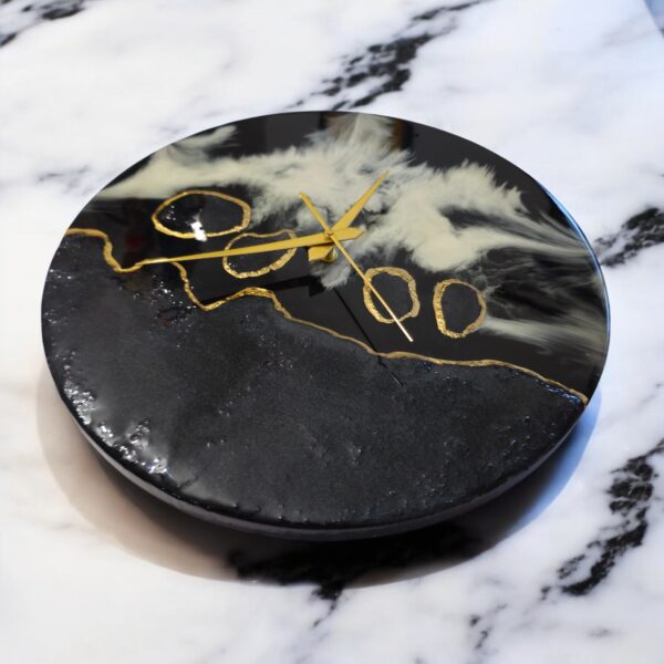 Black & Gold Abstract Epoxy Wall Clock – Luxe Collection - Image 3