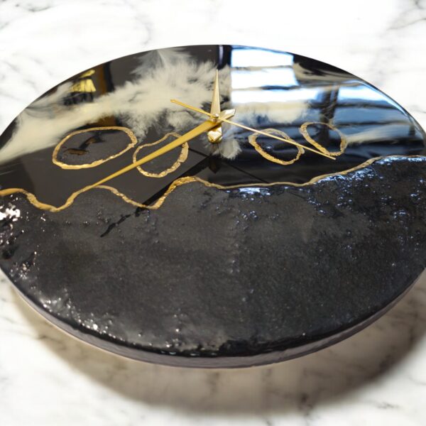 Black & Gold Abstract Epoxy Wall Clock – Luxe Collection - Image 4