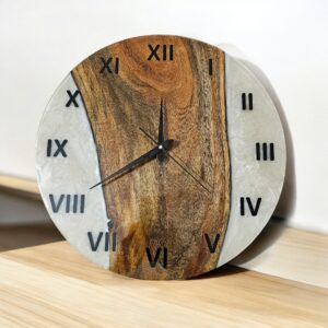 Rustic Harmony Epoxy & Natural Wood Wall Clock