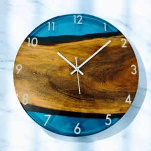 Handcrafted Epoxy Resin Wall Clock – Ocean Blue & Walnut Wood