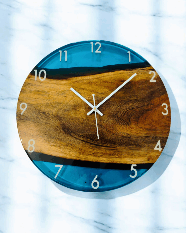 Handcrafted Epoxy Resin Wall Clock – Ocean Blue & Walnut Wood